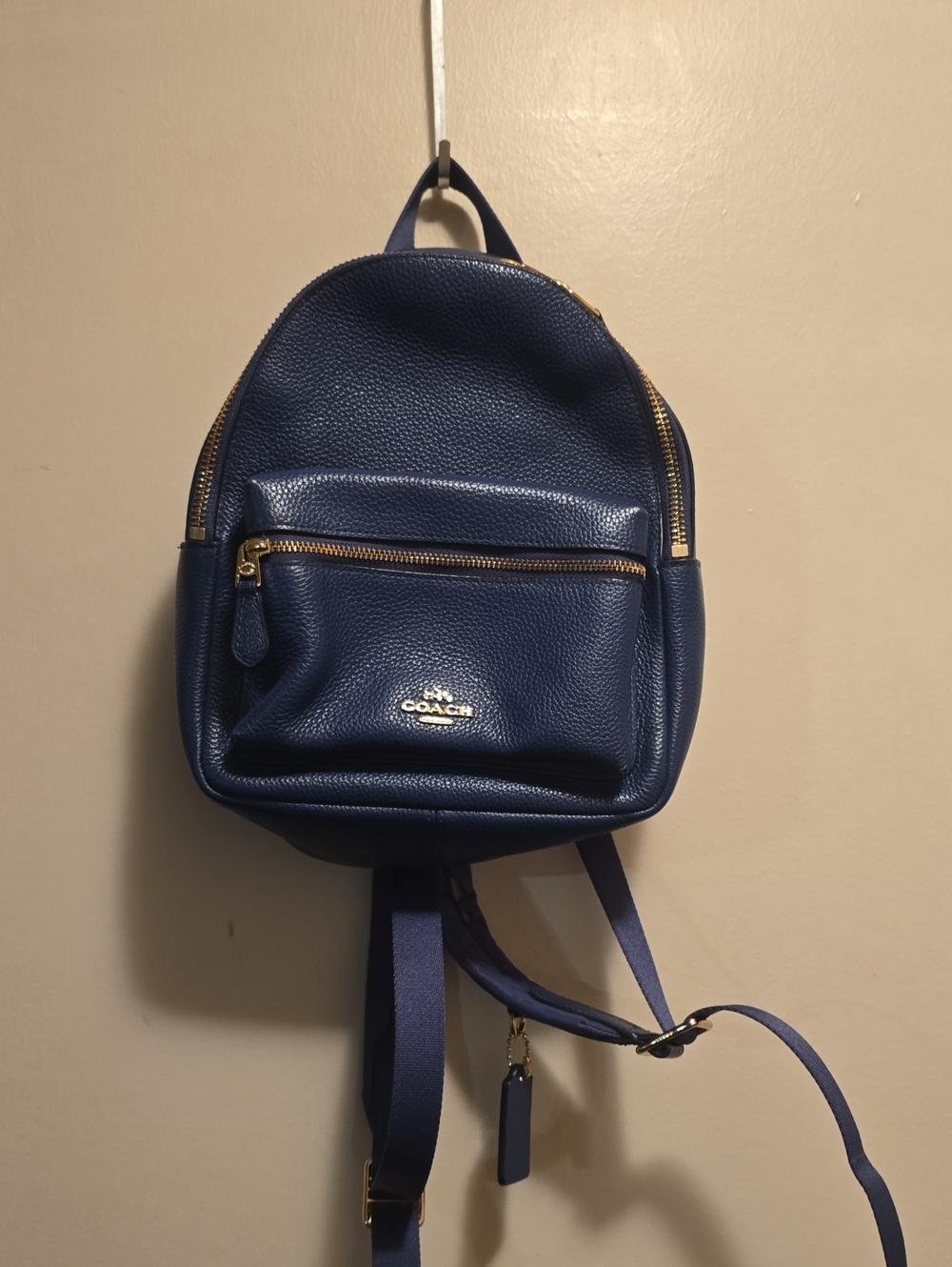 Coach Navy Pebbled Leather Mini Backpack with Gold Hardware